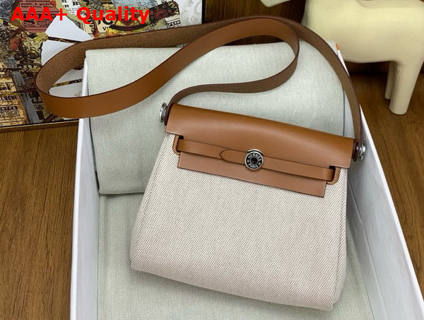 Hermes Mini Herbag in Ecru Canvas and Tan Calfskin Replica