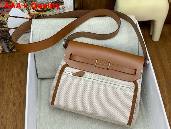 Hermes Mini Herbag in Ecru Canvas and Tan Calfskin Replica