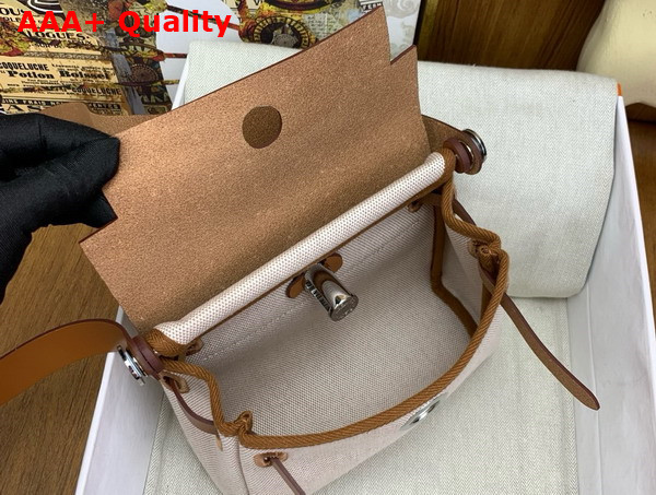 Hermes Mini Herbag in Ecru Canvas and Tan Calfskin Replica