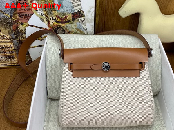 Hermes Mini Herbag in Ecru Canvas and Tan Calfskin Replica