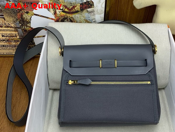 Hermes Mini Herbag in Stone Grey Canvas and Calfskin Replica