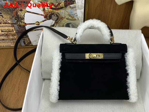Hermes Mini Kelly Bag in Black Suede and Shearling Replica