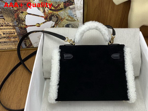 Hermes Mini Kelly Bag in Black Suede and Shearling Replica