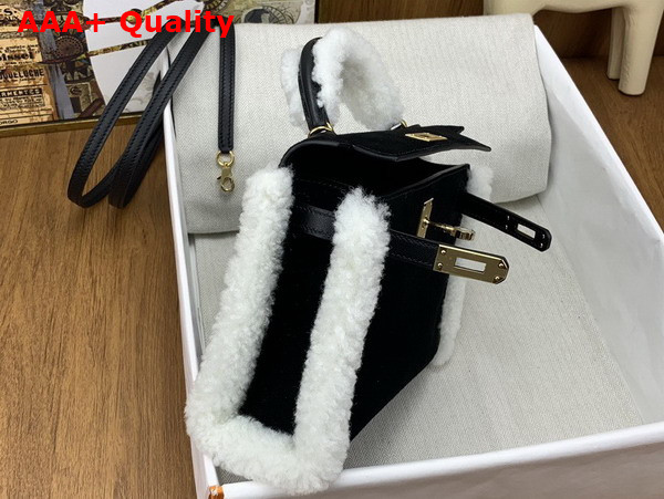 Hermes Mini Kelly Bag in Black Suede and Shearling Replica