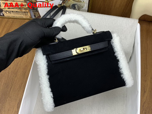 Hermes Mini Kelly Bag in Black Suede and Shearling Replica