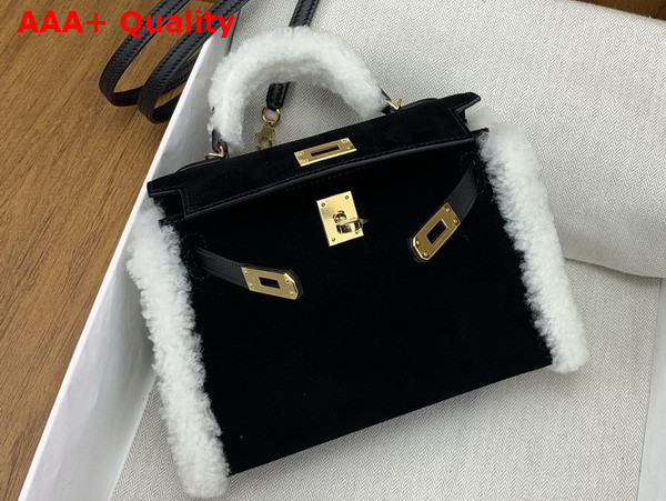 Hermes Mini Kelly Bag in Black Suede and Shearling Replica