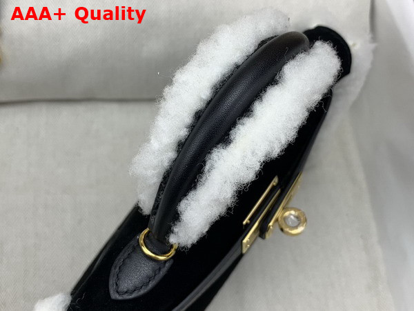 Hermes Mini Kelly Bag in Black Suede and Shearling Replica