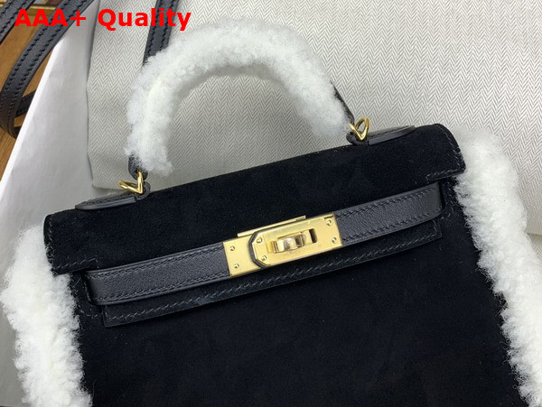 Hermes Mini Kelly Bag in Black Suede and Shearling Replica