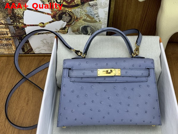 Hermes Mini Kelly II Bag in Agate Gray Ostrich Leather Replica