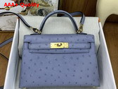 Hermes Mini Kelly II Bag in Agate Gray Ostrich Leather Replica
