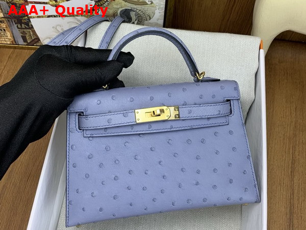 Hermes Mini Kelly II Bag in Agate Gray Ostrich Leather Replica