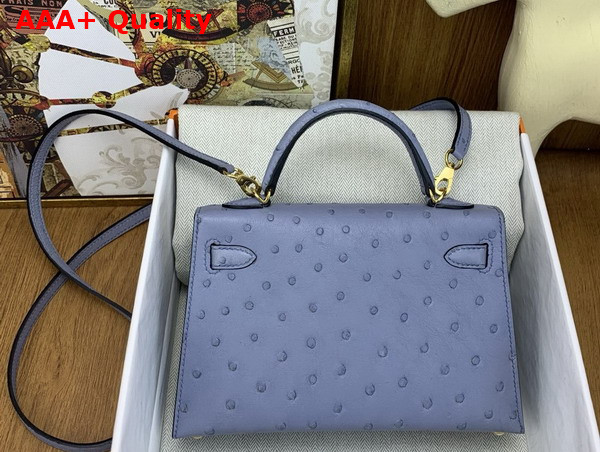 Hermes Mini Kelly II Bag in Agate Gray Ostrich Leather Replica