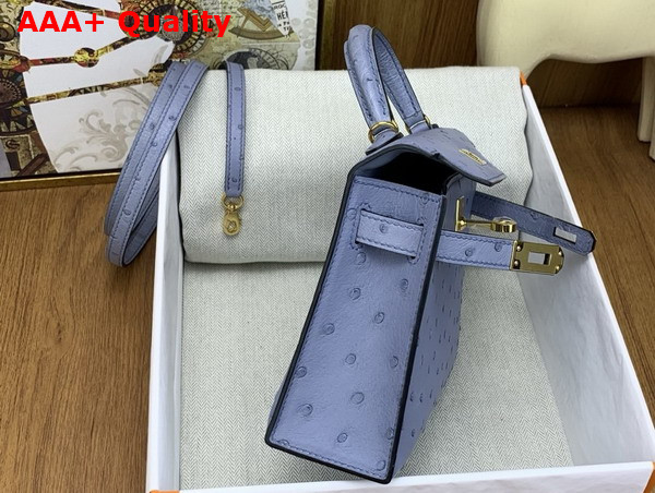Hermes Mini Kelly II Bag in Agate Gray Ostrich Leather Replica