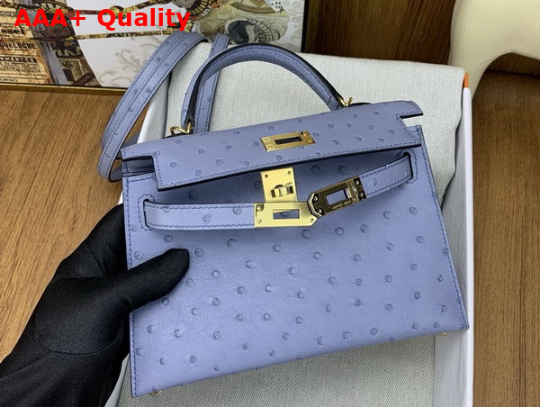 Hermes Mini Kelly II Bag in Agate Gray Ostrich Leather Replica