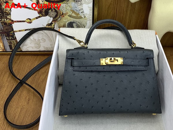 Hermes Mini Kelly II Bag in Ardoise Ostrich Leather Replica