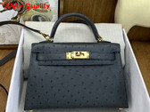 Hermes Mini Kelly II Bag in Ardoise Ostrich Leather Replica