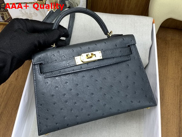 Hermes Mini Kelly II Bag in Ardoise Ostrich Leather Replica