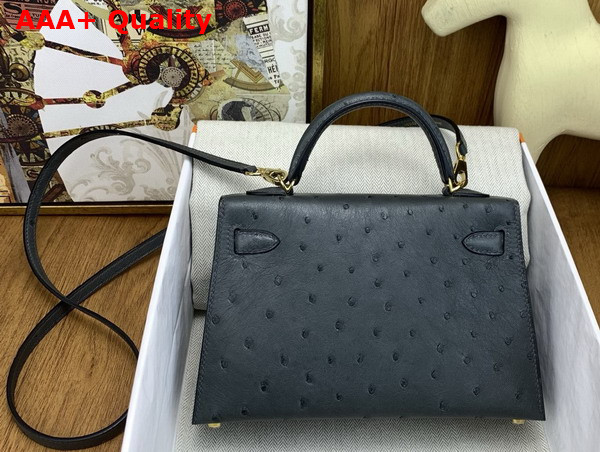 Hermes Mini Kelly II Bag in Ardoise Ostrich Leather Replica