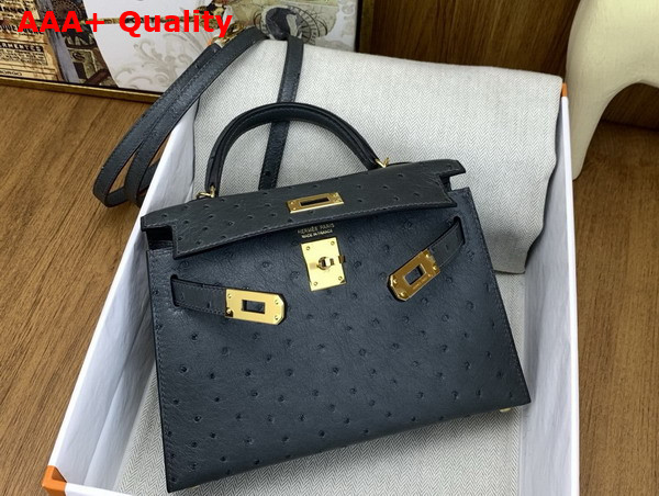 Hermes Mini Kelly II Bag in Ardoise Ostrich Leather Replica