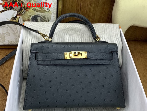 Hermes Mini Kelly II Bag in Ardoise Ostrich Leather Replica