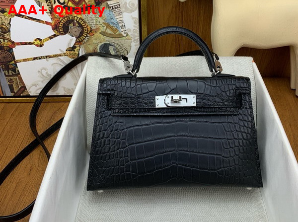 Hermes Mini Kelly II Bag in Black Matte Alligator Leather Replica