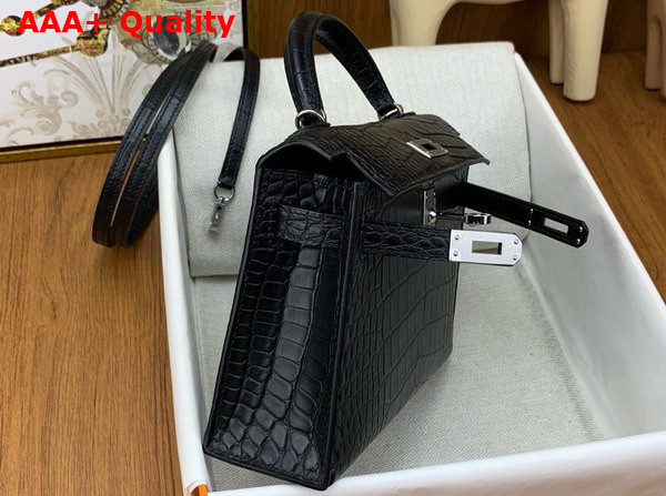 Hermes Mini Kelly II Bag in Black Matte Alligator Leather Replica