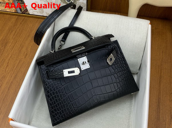 Hermes Mini Kelly II Bag in Black Matte Alligator Leather Replica