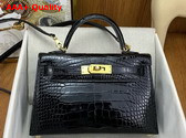 Hermes Mini Kelly II Bag in Black Shiny Alligator Leather Replica