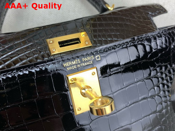 Hermes Mini Kelly II Bag in Black Shiny Alligator Leather Replica