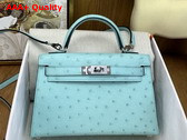 Hermes Mini Kelly II Bag in Blue Atoll Ostrich Leather Replica