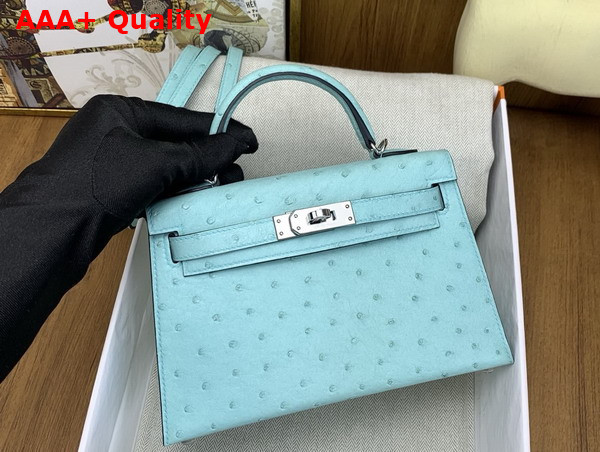 Hermes Mini Kelly II Bag in Blue Atoll Ostrich Leather Replica