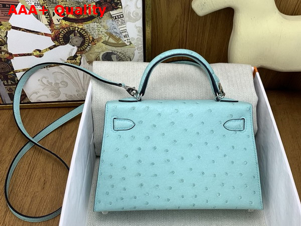 Hermes Mini Kelly II Bag in Blue Atoll Ostrich Leather Replica