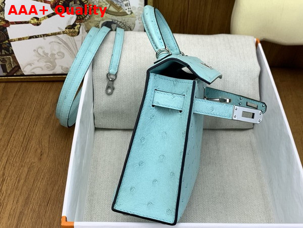 Hermes Mini Kelly II Bag in Blue Atoll Ostrich Leather Replica