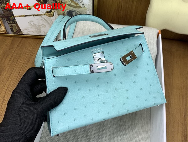 Hermes Mini Kelly II Bag in Blue Atoll Ostrich Leather Replica