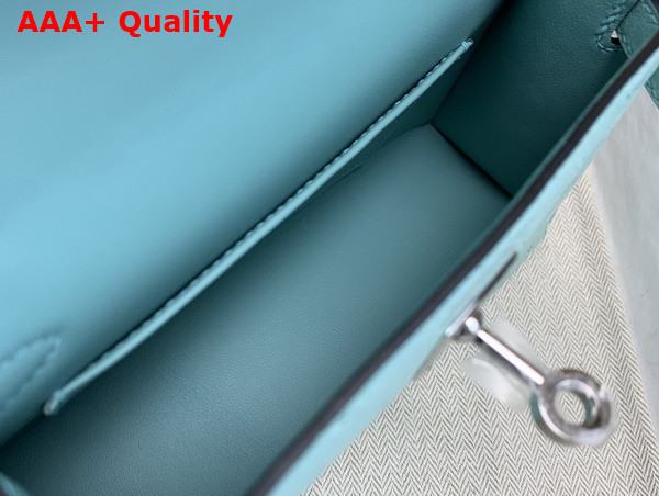 Hermes Mini Kelly II Bag in Blue Atoll Ostrich Leather Replica