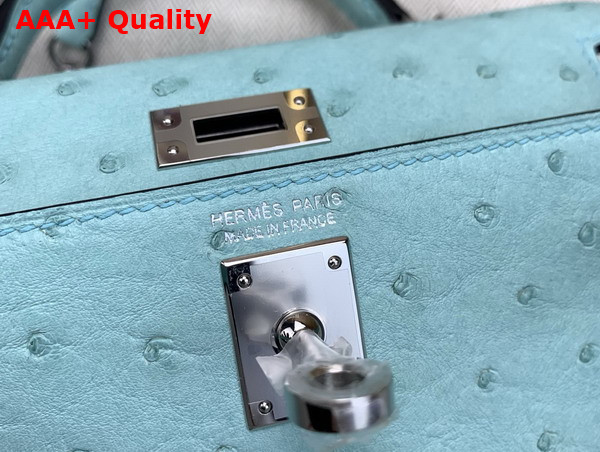 Hermes Mini Kelly II Bag in Blue Atoll Ostrich Leather Replica
