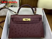 Hermes Mini Kelly II Bag in Bordeaux Ostrich Leather Replica