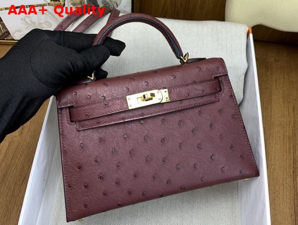 Hermes Mini Kelly II Bag in Bordeaux Ostrich Leather Replica