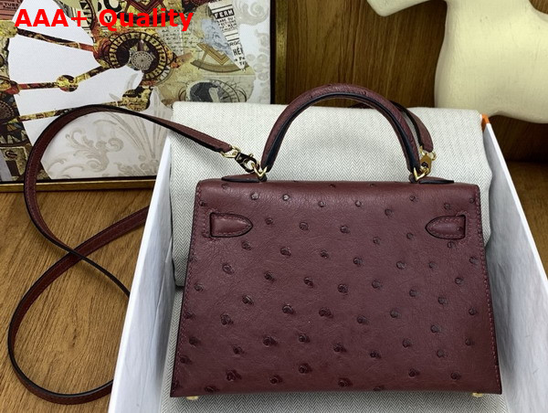 Hermes Mini Kelly II Bag in Bordeaux Ostrich Leather Replica