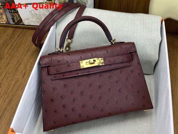 Hermes Mini Kelly II Bag in Bordeaux Ostrich Leather Replica