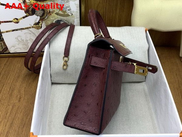 Hermes Mini Kelly II Bag in Bordeaux Ostrich Leather Replica