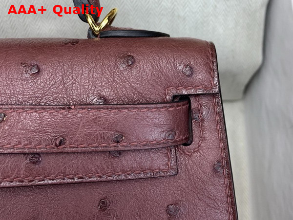 Hermes Mini Kelly II Bag in Bordeaux Ostrich Leather Replica