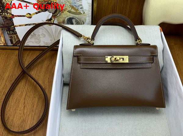 Hermes Mini Kelly II Bag in Chocolate Box Leather Replica