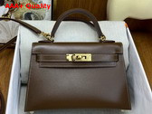 Hermes Mini Kelly II Bag in Chocolate Box Leather Replica