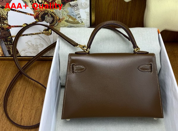 Hermes Mini Kelly II Bag in Chocolate Box Leather Replica
