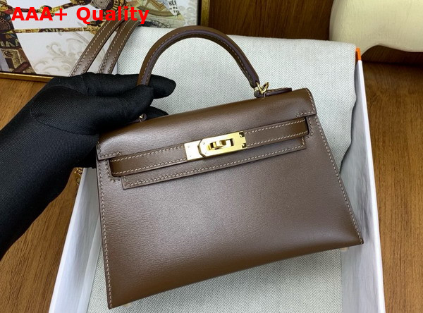 Hermes Mini Kelly II Bag in Chocolate Box Leather Replica