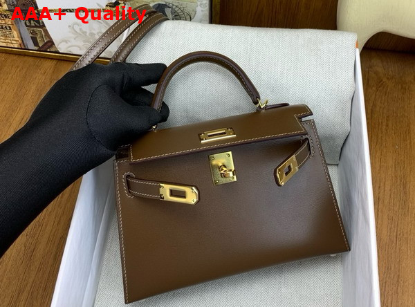 Hermes Mini Kelly II Bag in Chocolate Box Leather Replica