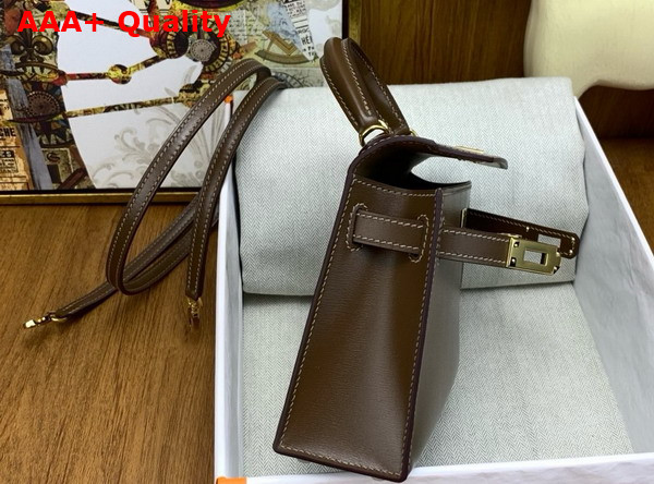 Hermes Mini Kelly II Bag in Chocolate Box Leather Replica
