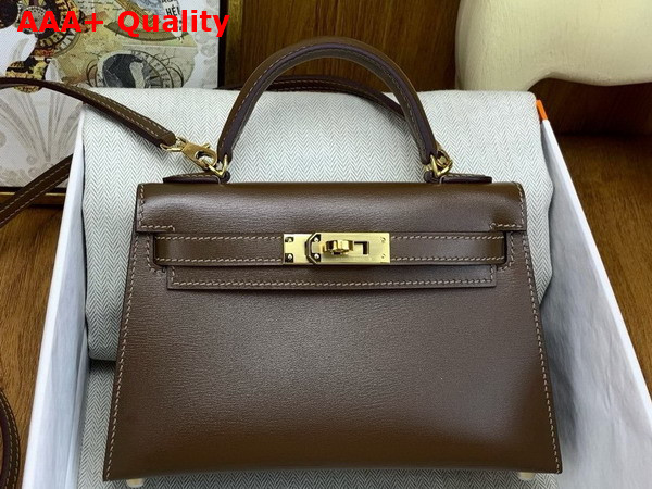 Hermes Mini Kelly II Bag in Chocolate Box Leather Replica