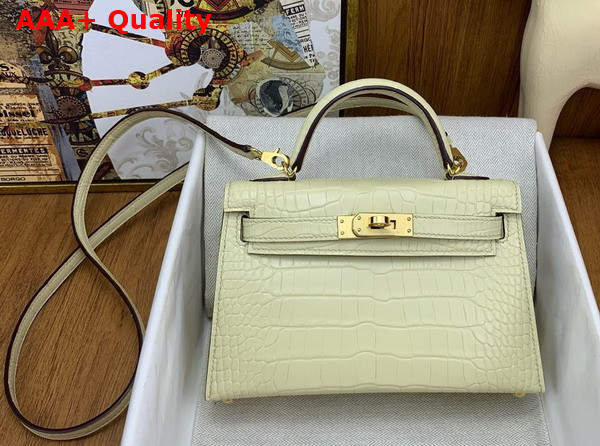 Hermes Mini Kelly II Bag in Cream Matte Alligator Leather Replica